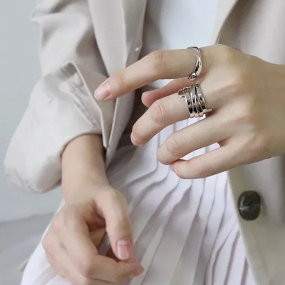 NEW 925 STERLING SILVER MULTILAYER ADJUSTABLE RING, CUTE RING, SHINY RING. - Picture 3 of 5